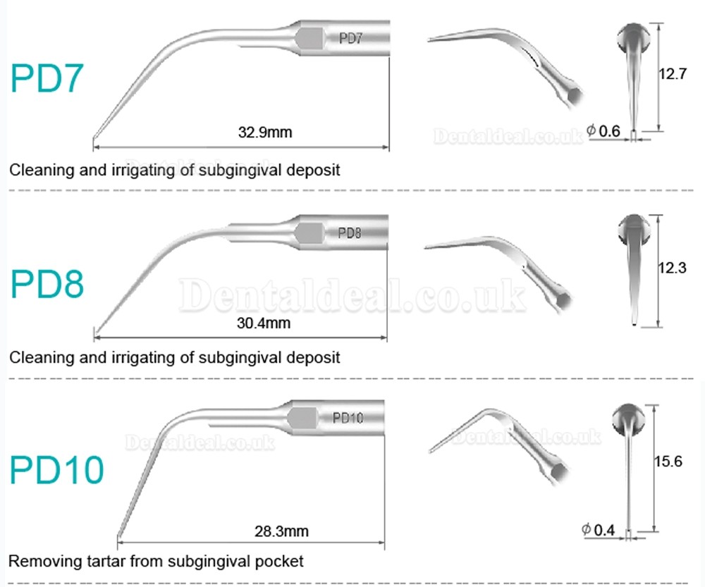 10 Pcs Dental Scaler Scaling Tips PD2L PD2LD PD2R PD2RD PD5 PD6 PD7 PD8 PD10 Compatible with SATELEC NSK DTE GNATU