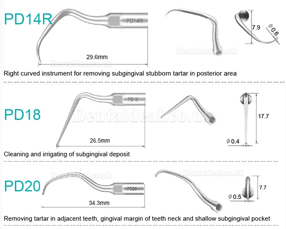 10 Pcs Dental Scaler Scaling Tips PD2L PD2LD PD2R PD2RD PD5 PD6 PD7 PD8 PD10 Compatible with SATELEC NSK DTE GNATU