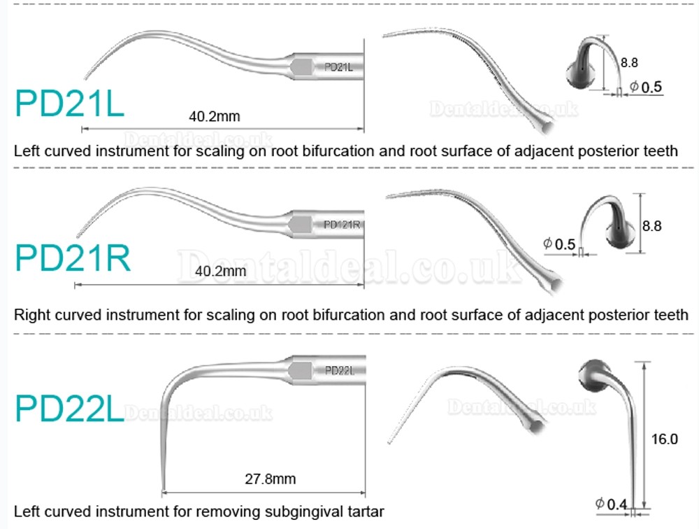 10 Pcs Dental Scaler Scaling Tips PD2L PD2LD PD2R PD2RD PD5 PD6 PD7 PD8 PD10 Compatible with SATELEC NSK DTE GNATU