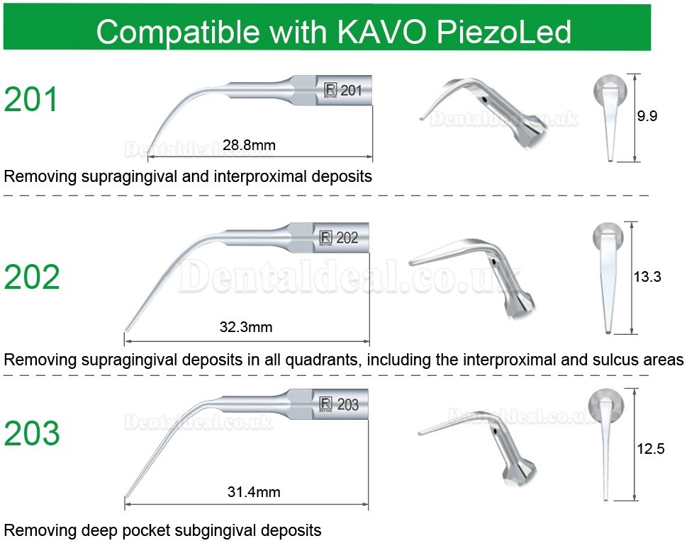 5 Pcs Ultrasonic Scaling Tips 201 202 203 Compatible with KAVO PiezoLed Ultrasonic Scaler Handpiece