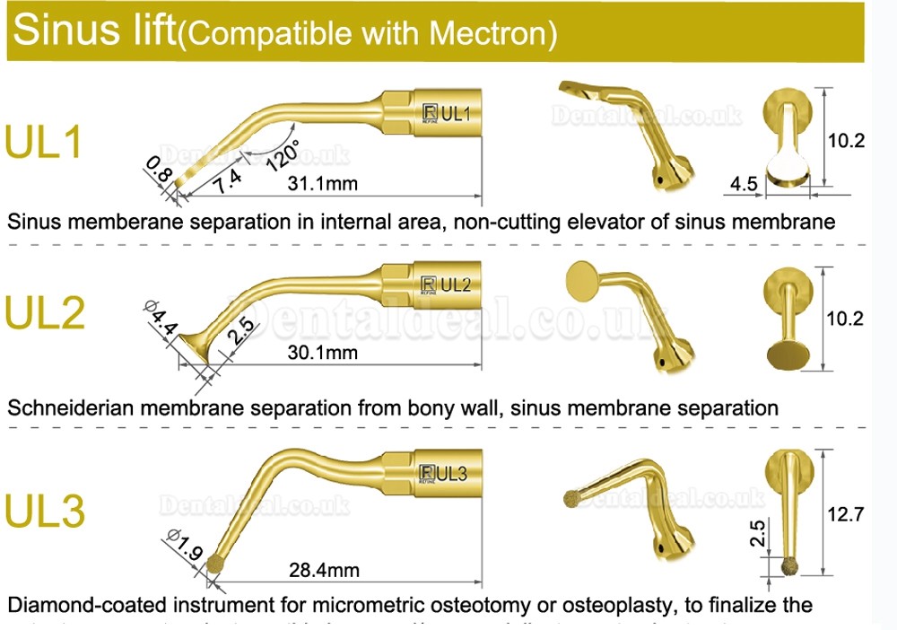 1Pcs Dental Bone Cutting Sinus lifting Exelcymosis Surgery Tips UL1 UL2 UL3 UL4 UL5 Fit Mectron Woodpecker