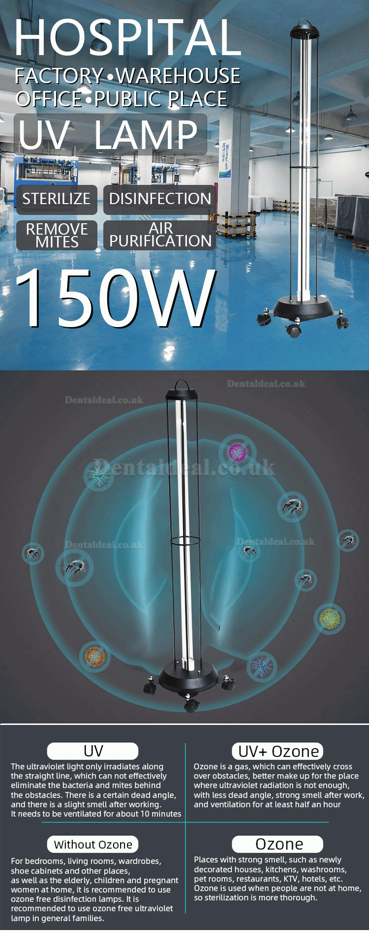 150W Germicidal UV Light Ultraviolet Lamp UV Light Sterilizer UVC Sterilizing Device