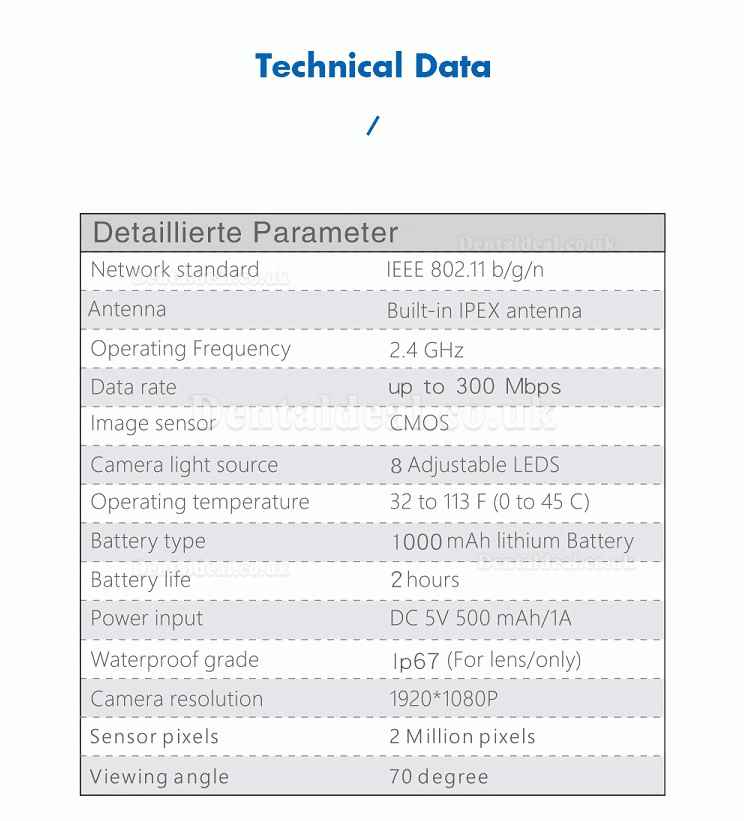 Dental Intraoral Camera 1080P Intraoral Endoscope Wireless Wifi Visual Oral Endoscope Ip67 Waterproof