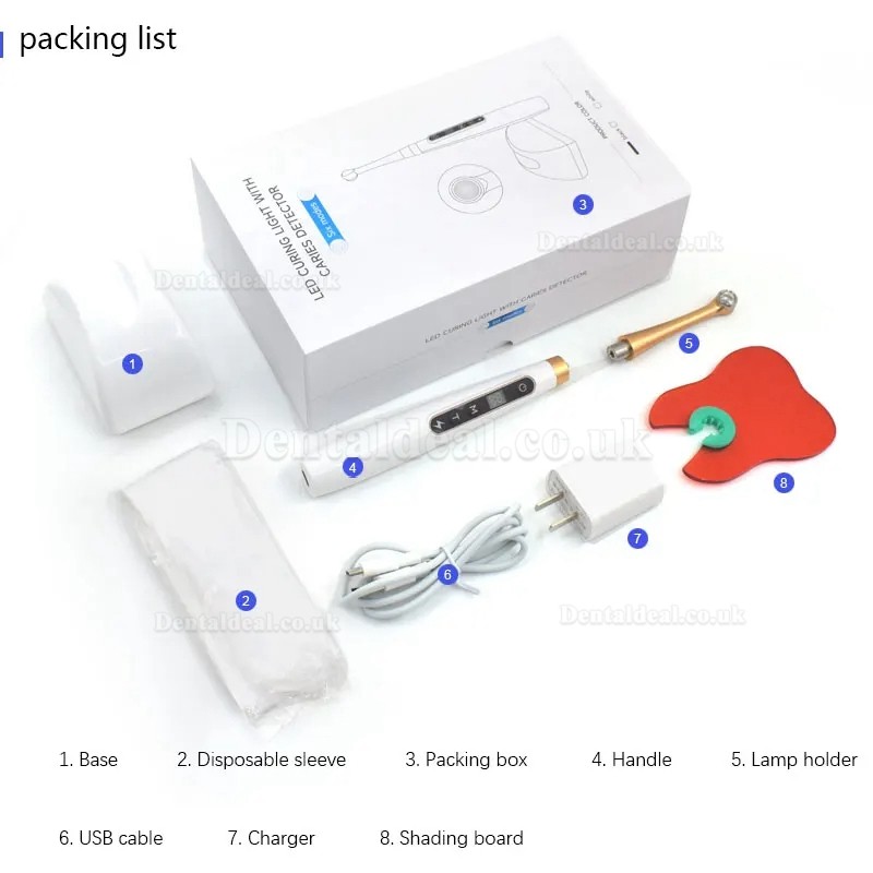 Dental Wireless 1 Second LED Curing Light with Caries Detection Detector 6 Modes 1800MW/CM2