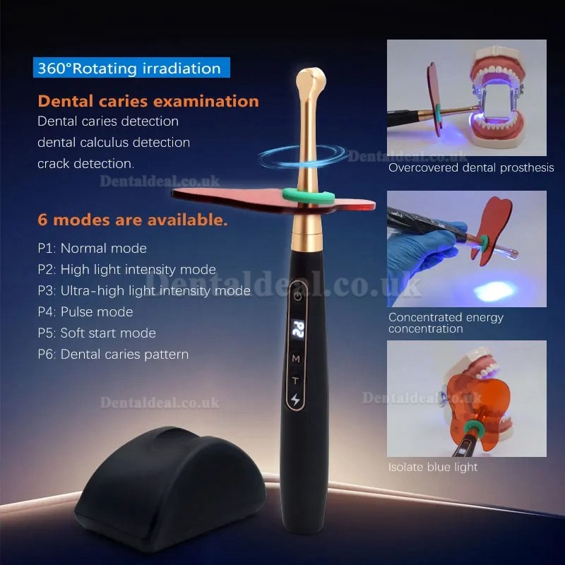 Dental Wireless 1 Second LED Curing Light with Caries Detection Detector 6 Modes 1800MW/CM2