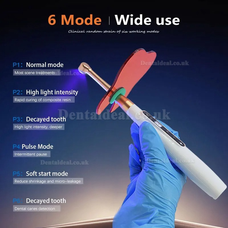 Dental Wireless 1 Second LED Curing Light with Caries Detection Detector 6 Modes 1800MW/CM2