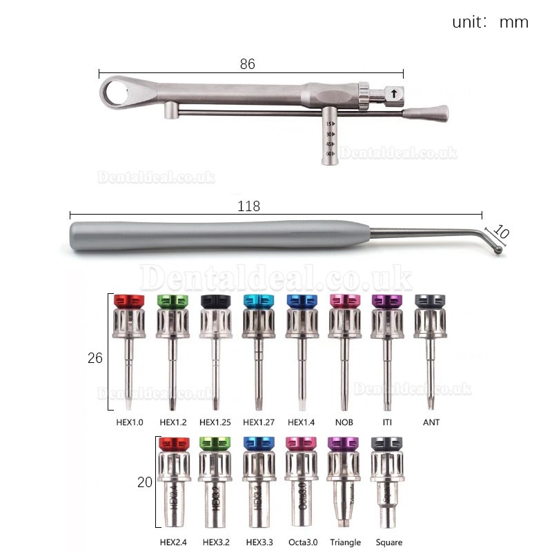 Dental Universal Implant Torque Wrench Prosthetic Kit with 14Pcs Screwdrivers