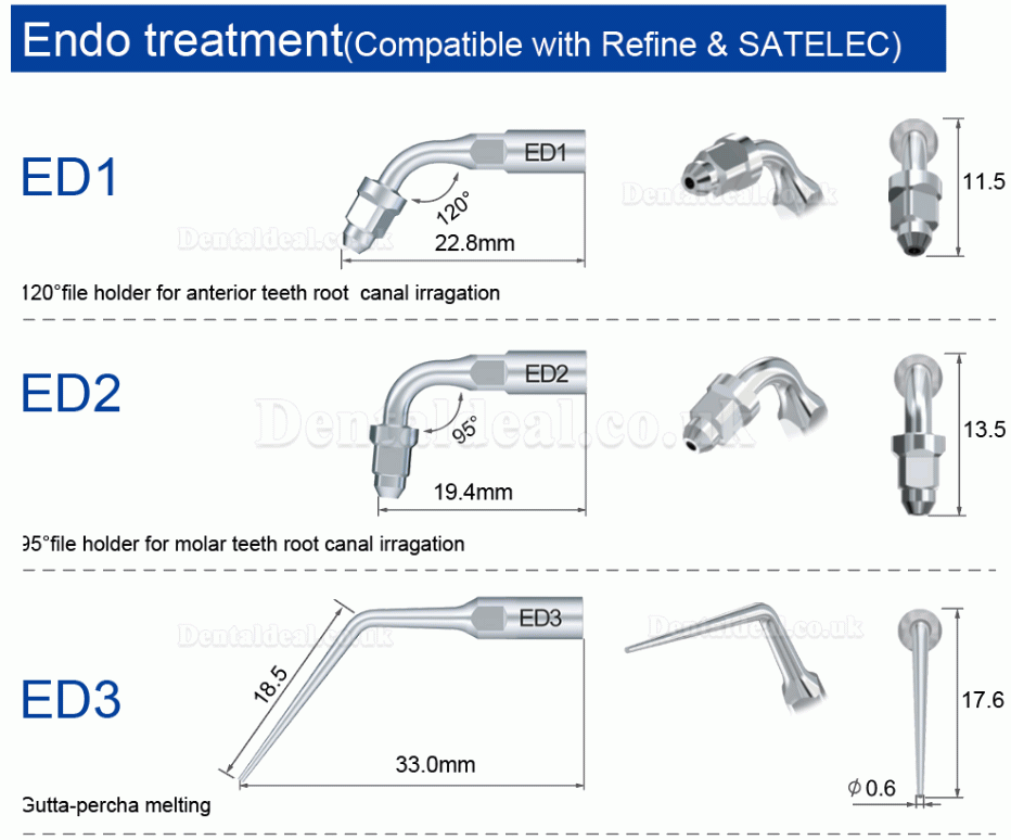 10 Pcs Refine Ultrasonic Scaler Tips E3D E4D E5D E10D E11D E12D E14D E15D Fit Woodpecker EMS