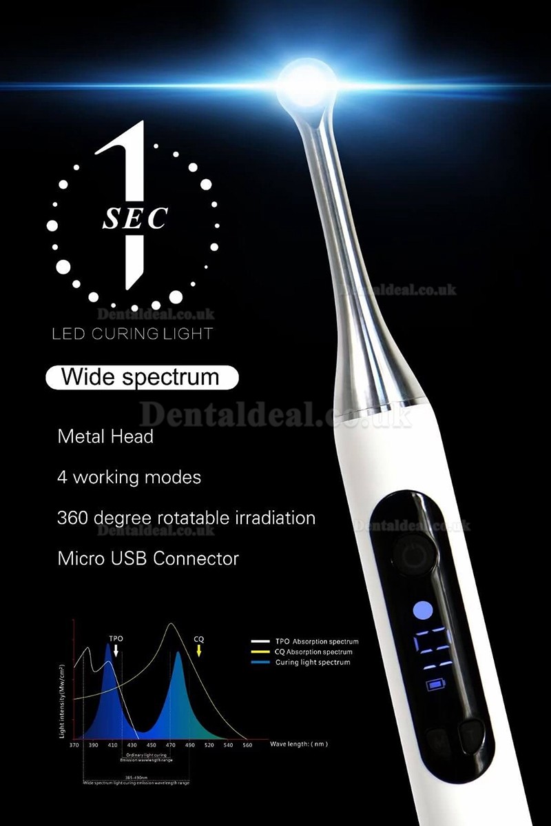 New Westcode Wireless Dental LED 1S Curing Light USB Connector 4 Modes Blue-violet Light Metal Head 2500mw